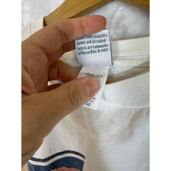 VTG 90s 1997 Looney Tunes Marvin Martian Box Graphic White T-Shirt USA M / L** - Picture 4 of 11